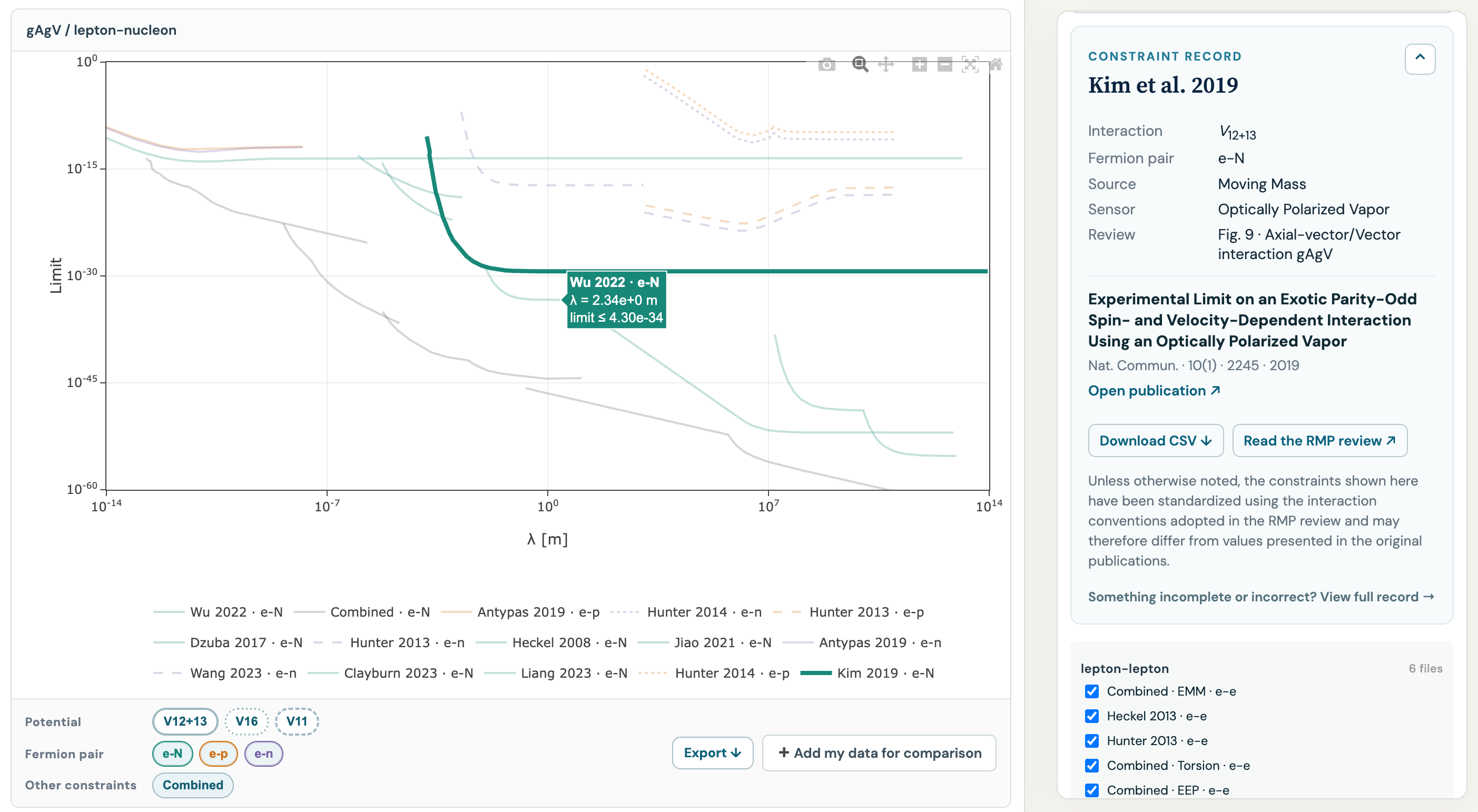 Preview of the interactive limits explorer with exclusion curves and dataset controls